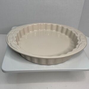 Longaberger Pottery Woven Tradition Ivory 1 Qt 9" Fluted Quiche Baking Pan -EUC